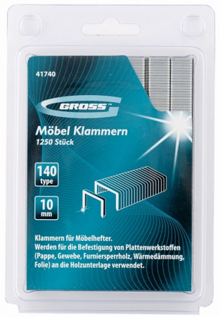 Скобы, 10 мм, для мебельного степлера, усиленные, тип 140,1250 шт Gross
