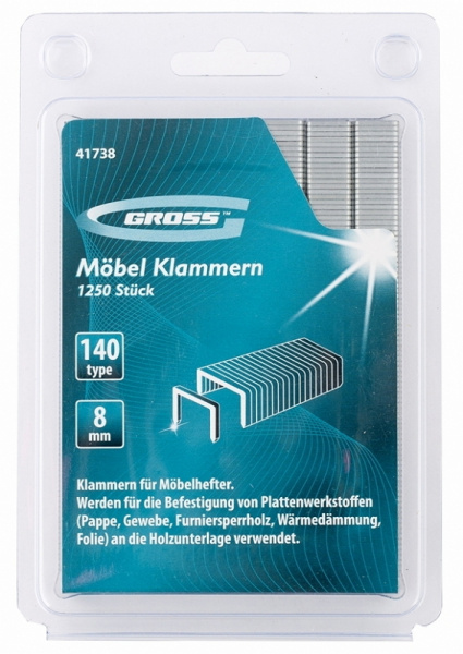 Скобы, 8 мм, для мебельного степлера, усиленные, тип 140,1250 шт Gross