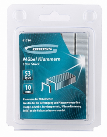 Скобы, 10 мм, для мебельного степлера, усиленные, тип 53, 1000 шт Gross