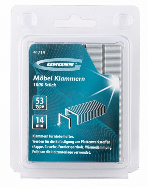Скобы, 14 мм, для мебельного степлера, усиленные, тип 53, 1000 шт Gross